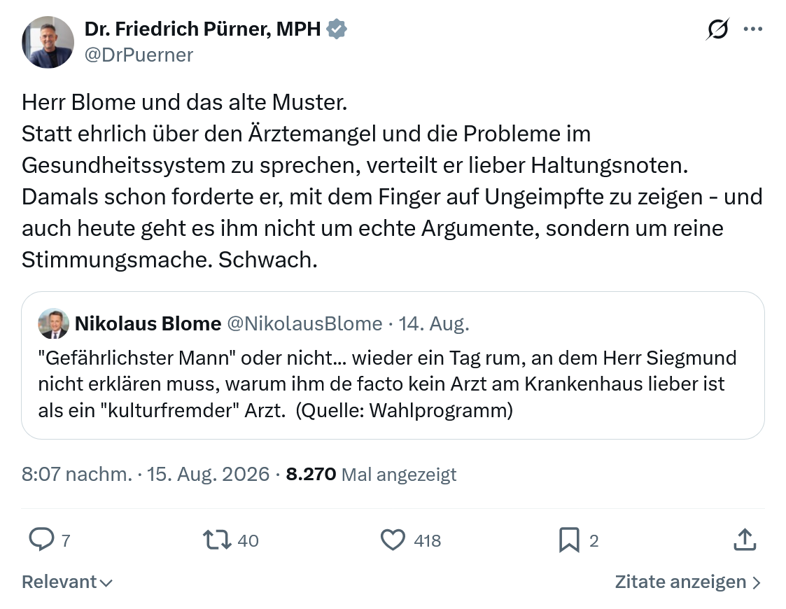 Friedrich Pürner: Herr Blome und das alte Muster...