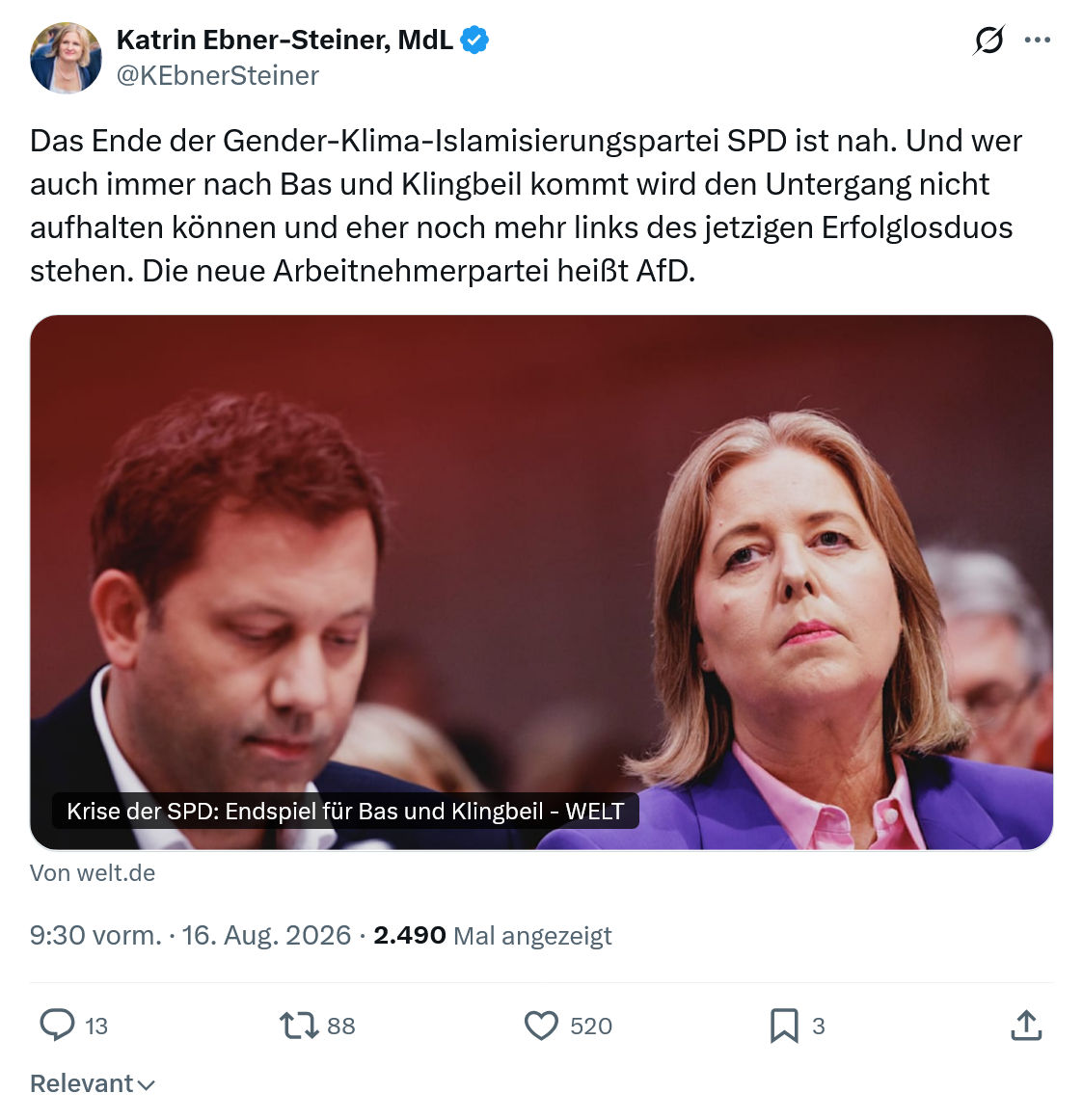 Katrin Ebner-Steiner: Das Ende der Gender-Klima-Islamisierungspartei...