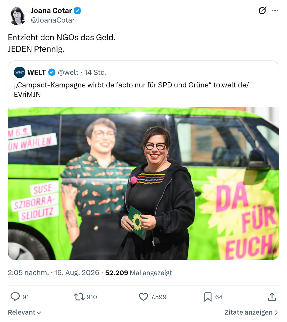 Joana Cotar: Entzieht den NGOs...