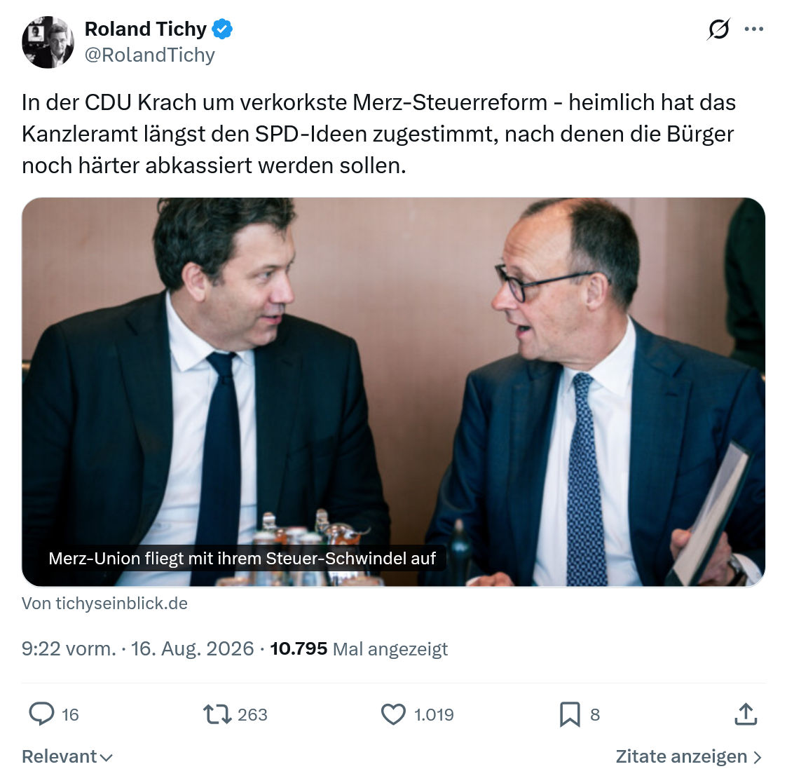 Roland Tichy: In der CDU Krach um verkorkste...