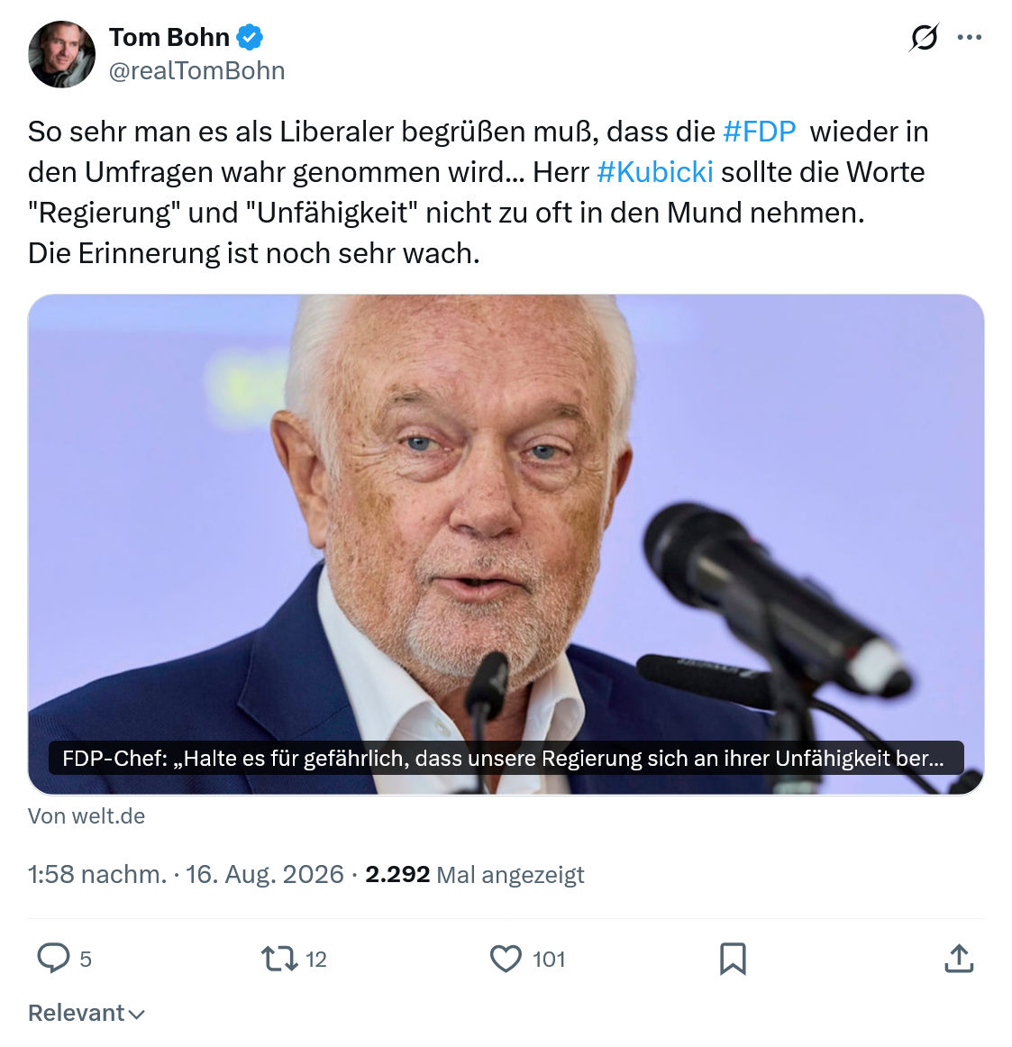 Tom Bohn: So sehr man es als Liberaler...