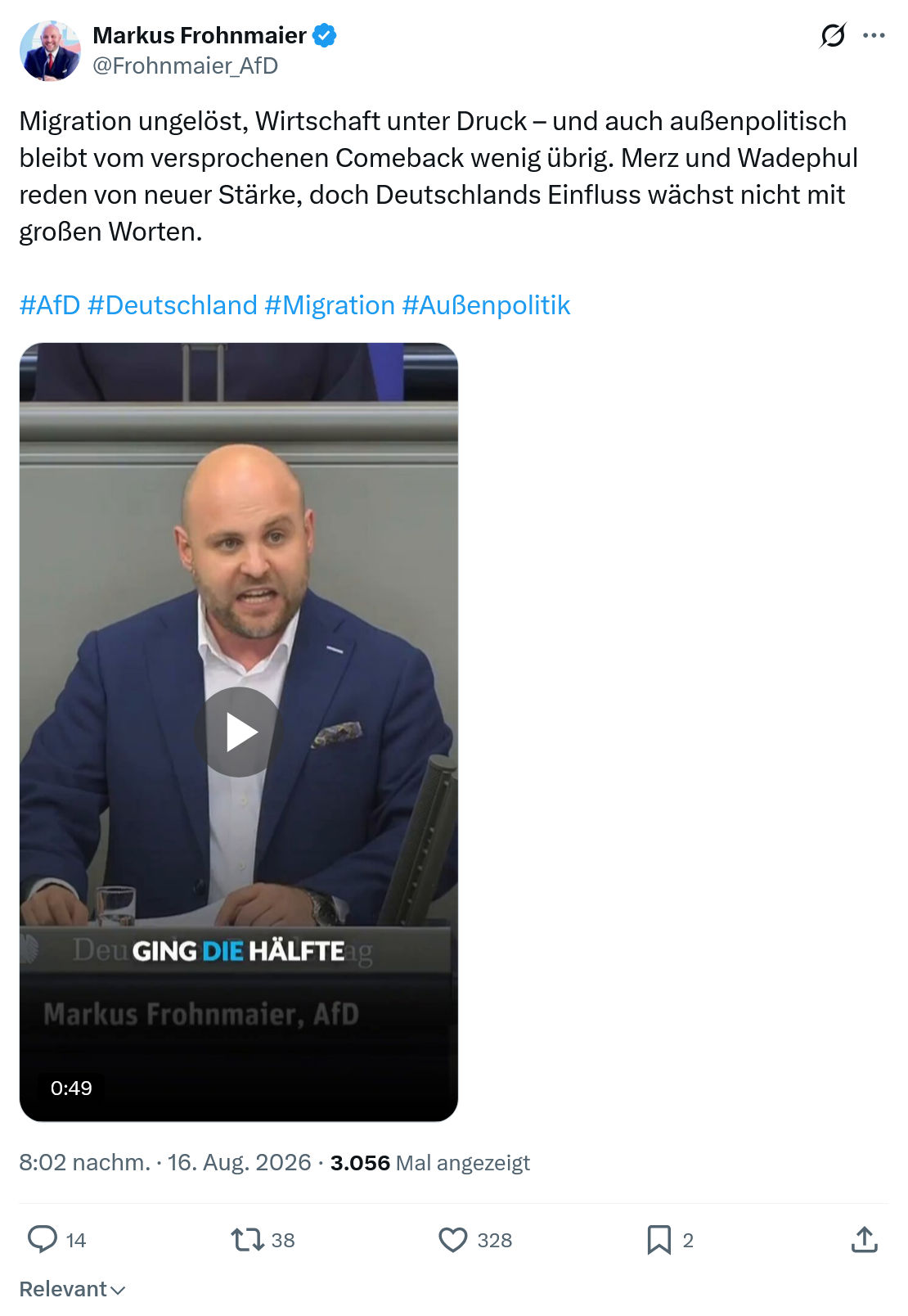 Markus Frohnmaier: Migration ungelöst...