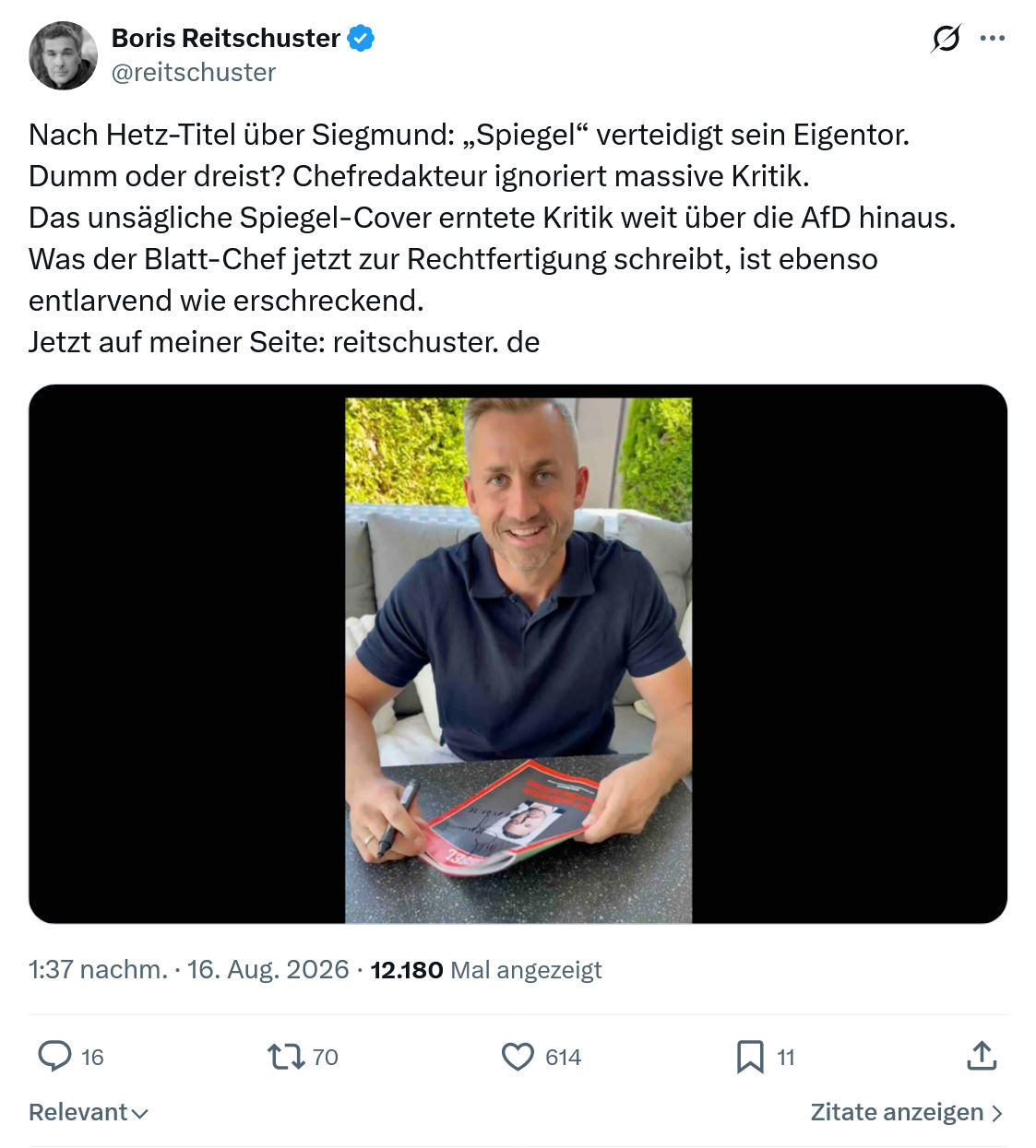 Boris Reitschuster: Nach Hetz-Titel über Siegmund...