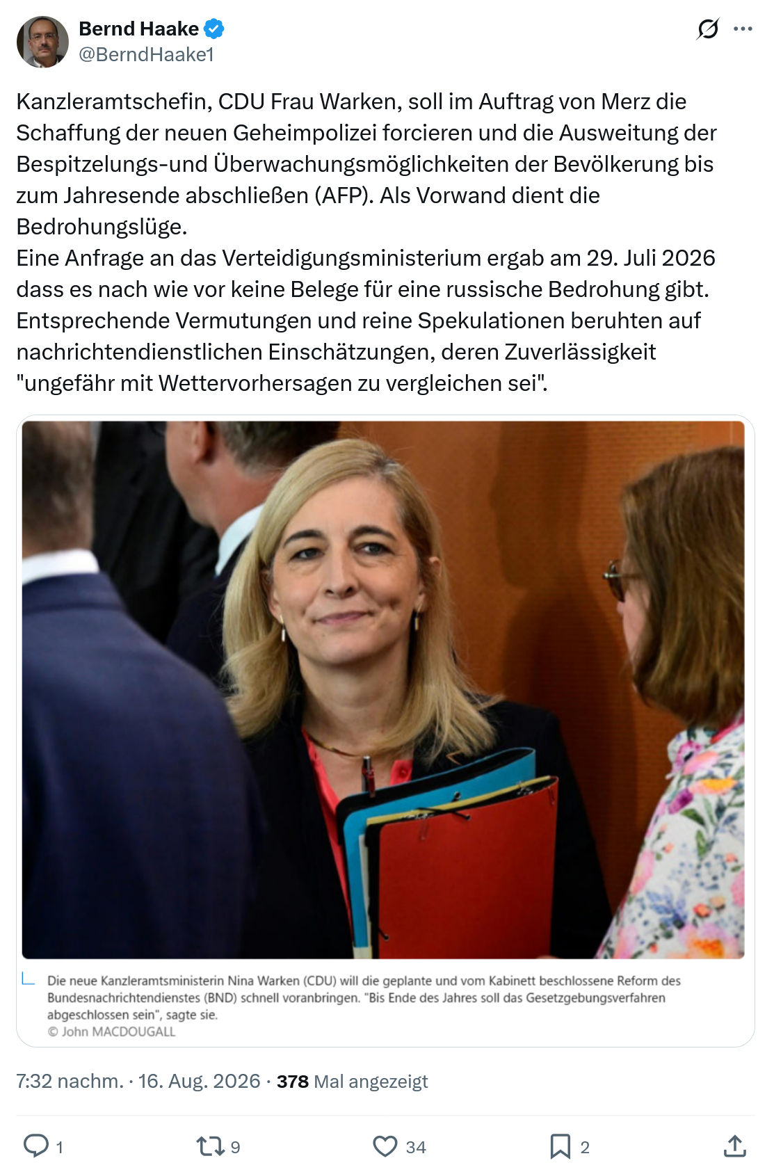 Bernd Haake: Kanzleramtschefin...