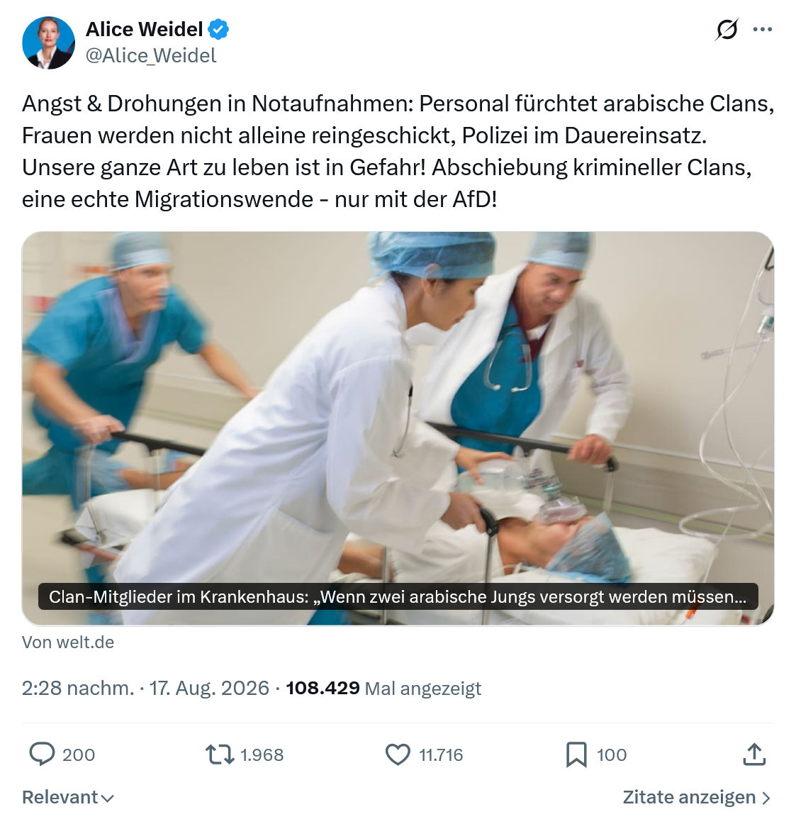 Alice Weidel: Angst & Drohungen in Notaufnahmen...