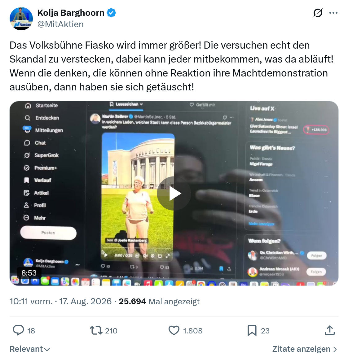 Kolja Barghoorn: Das Volksbühne Fiasko...