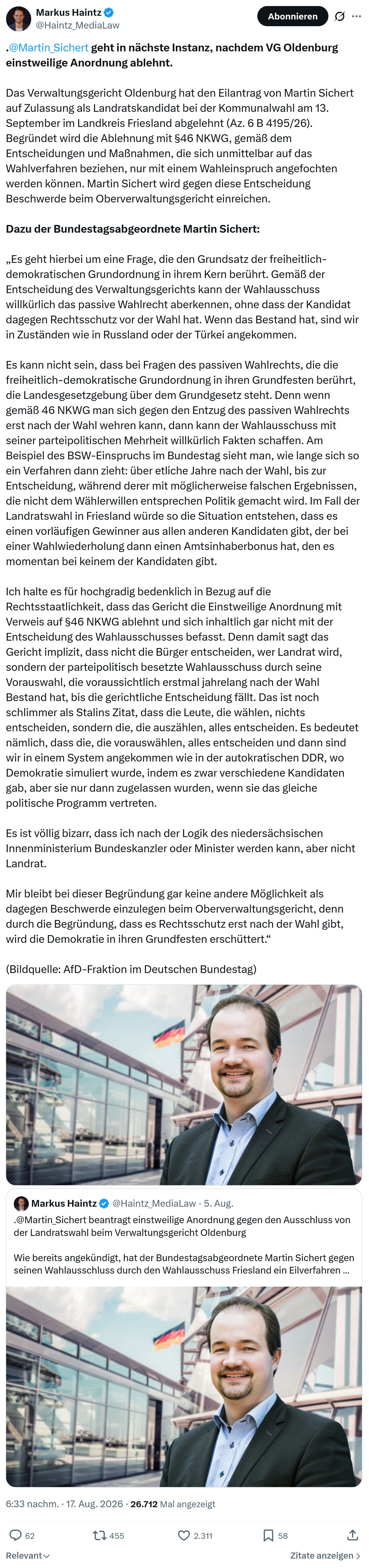 Markus Haintz: .@Martin_Sichert  geht in nächste Instanz...