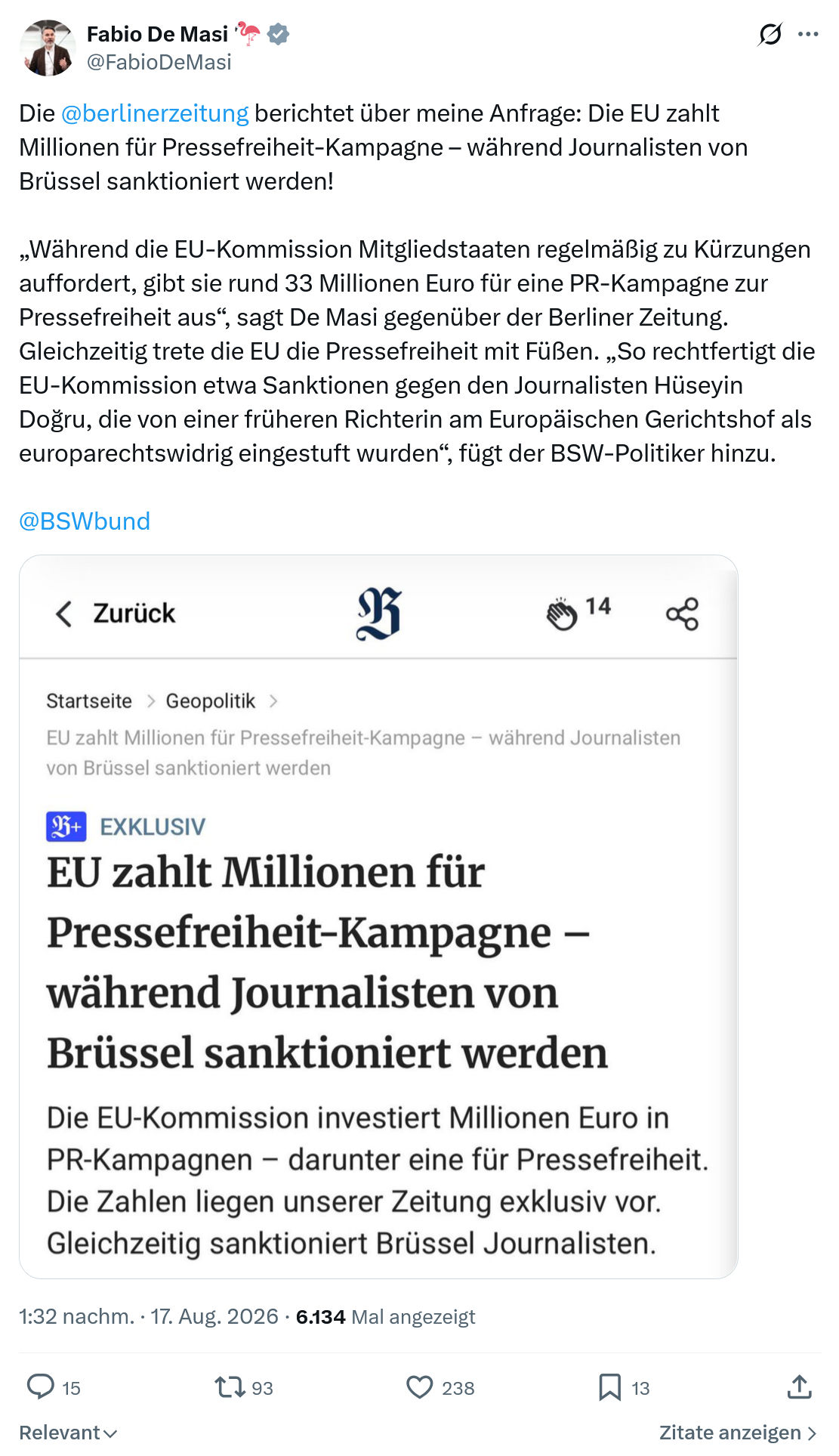 Fabio De Masi: Die @berlinerzeitung  berichtet...