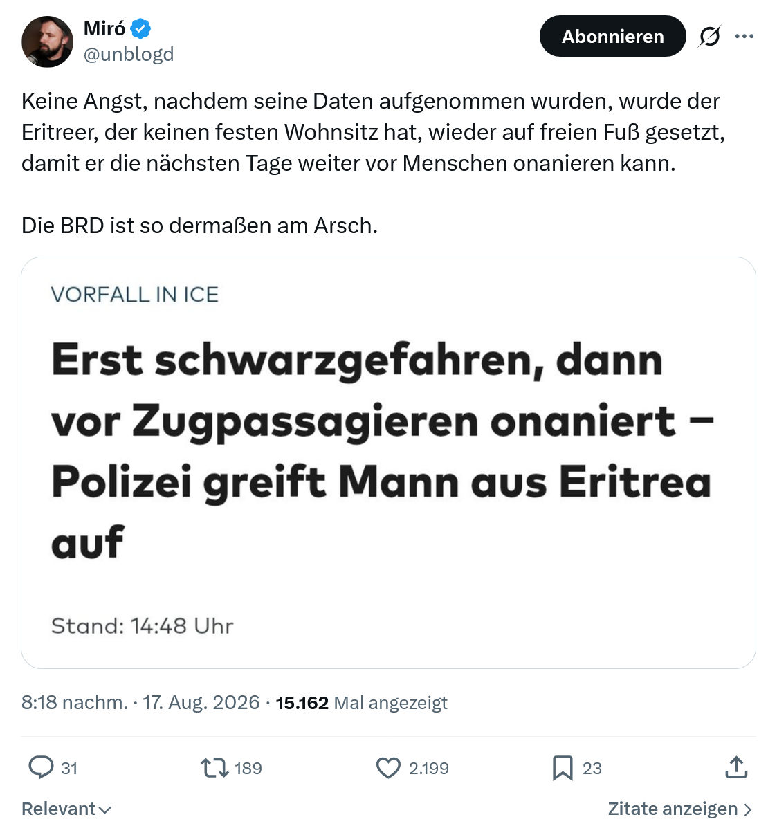 Miro Wolsfeld: Keine Angst, nachdem seine Daten...