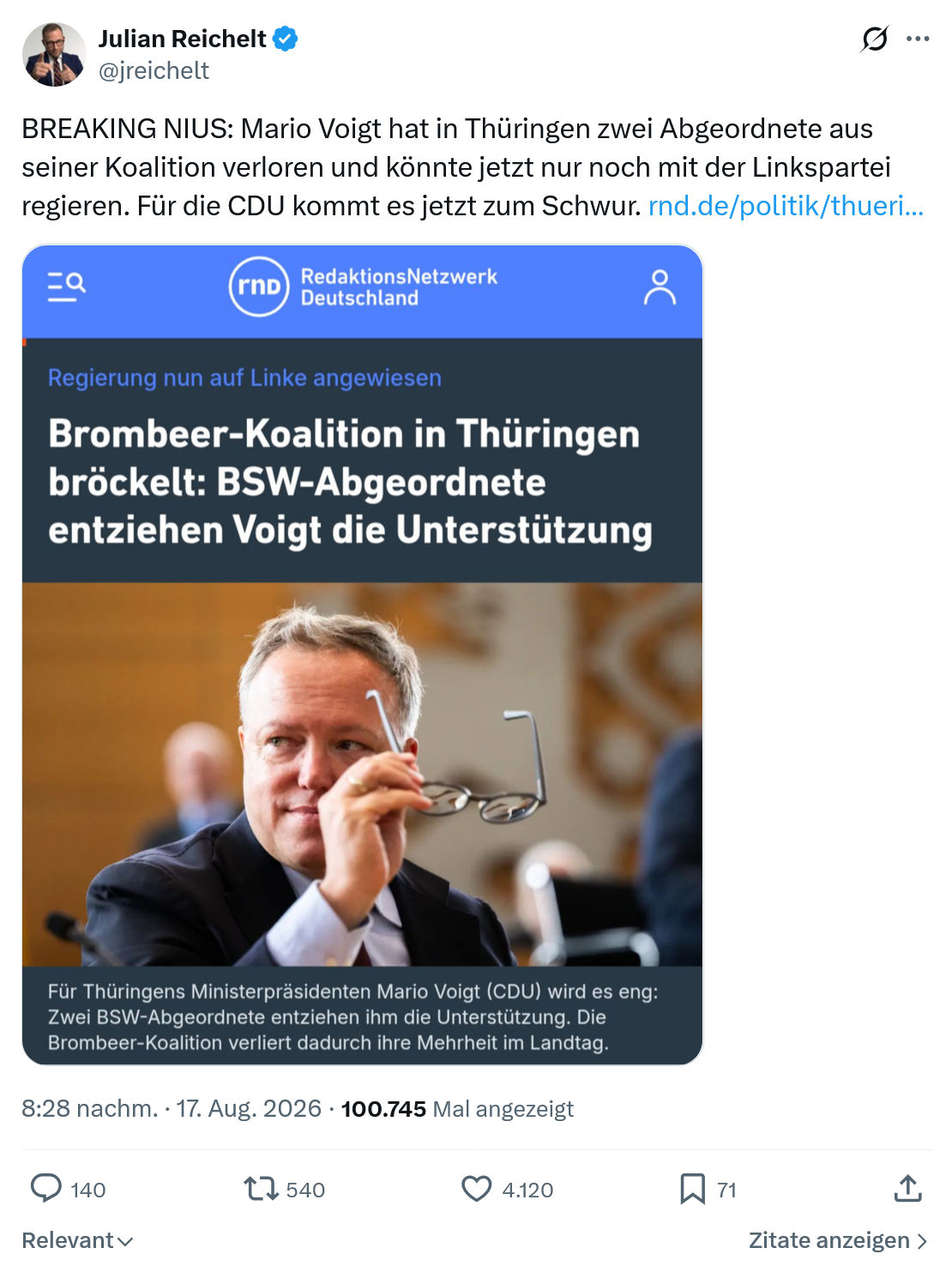 Julian Reichelt: BREAKING NIUS...