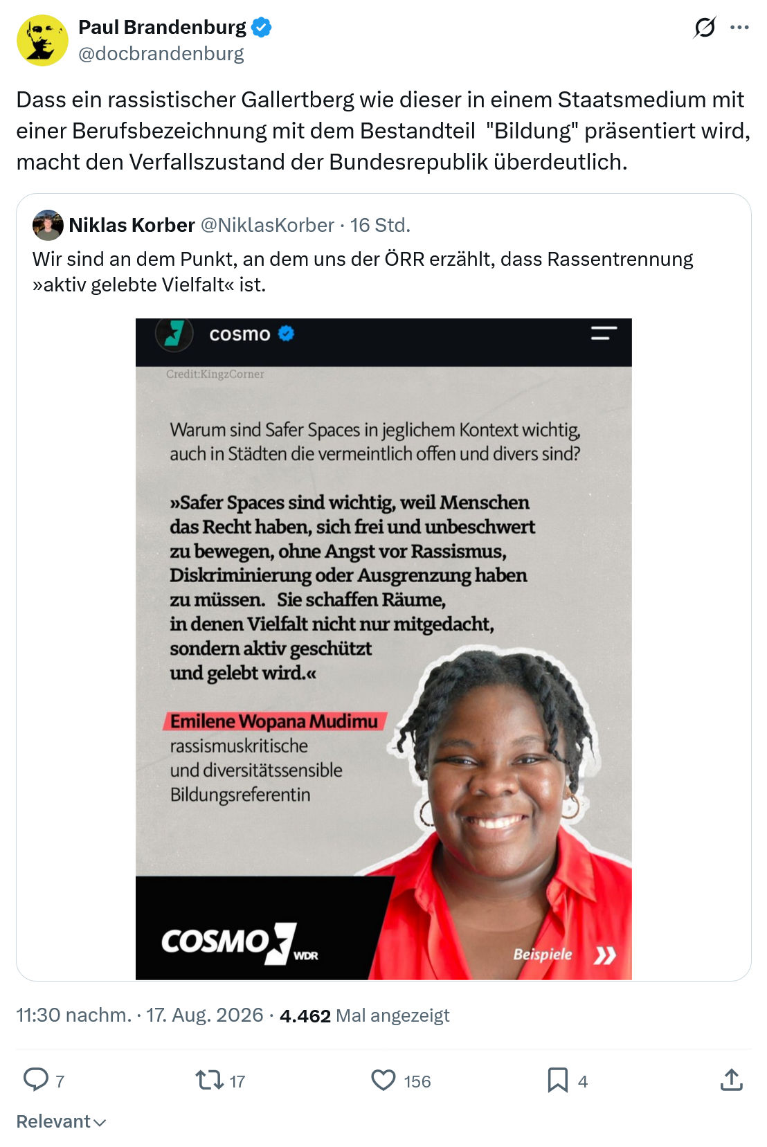 Paul Brandenburg: Dass ein rassistischer Gallertberg...