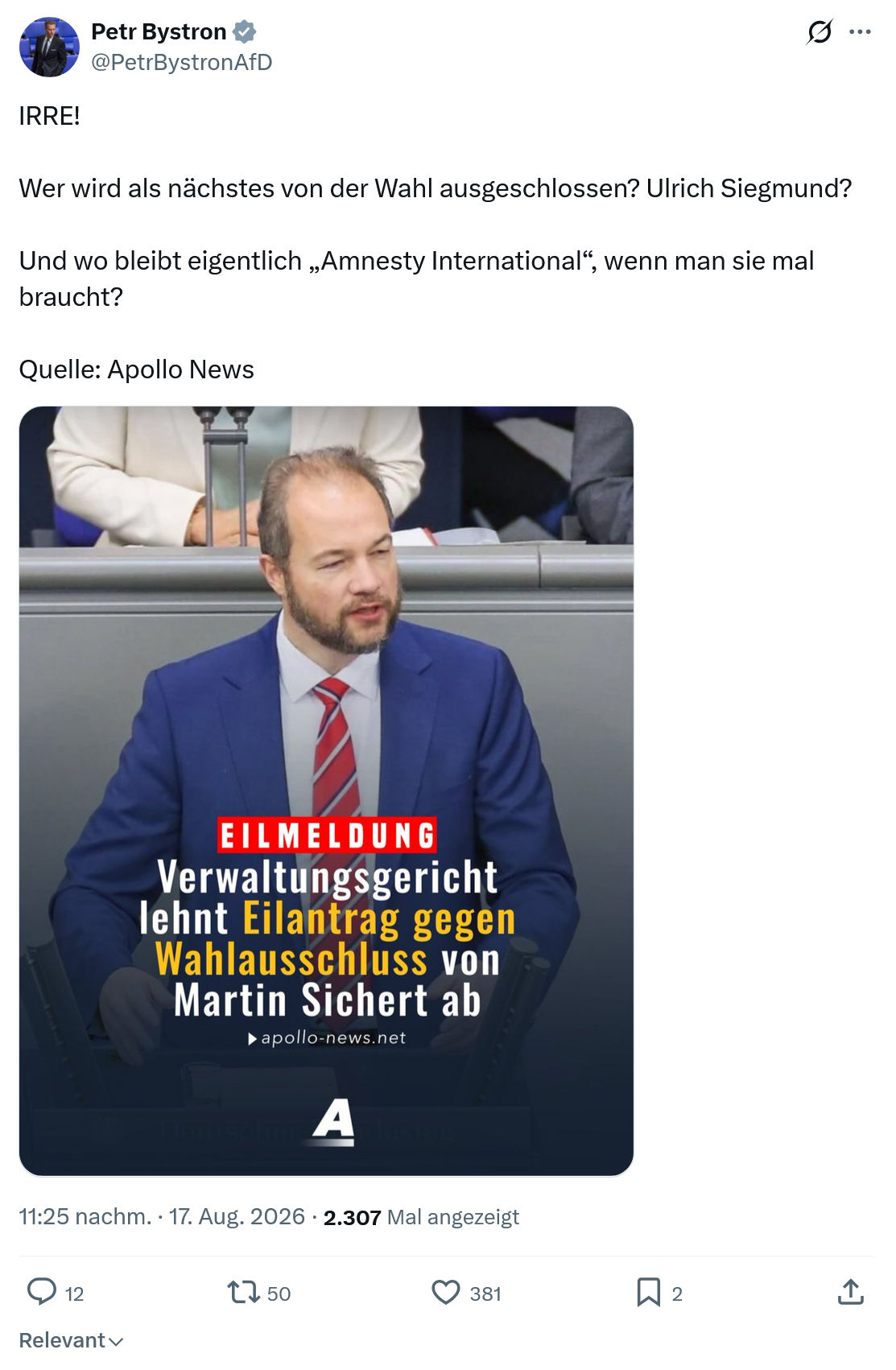 Petr Bystron: IRRE...