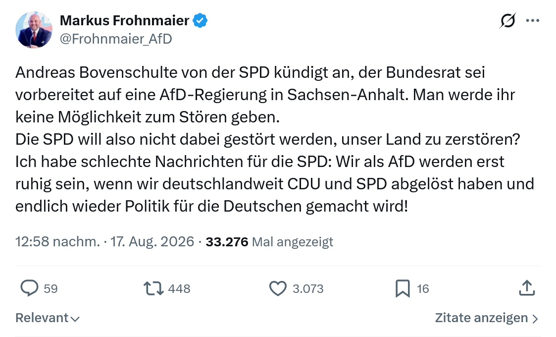 Markus Frohnmaier: Andreas Bovenschulte von der SPD...