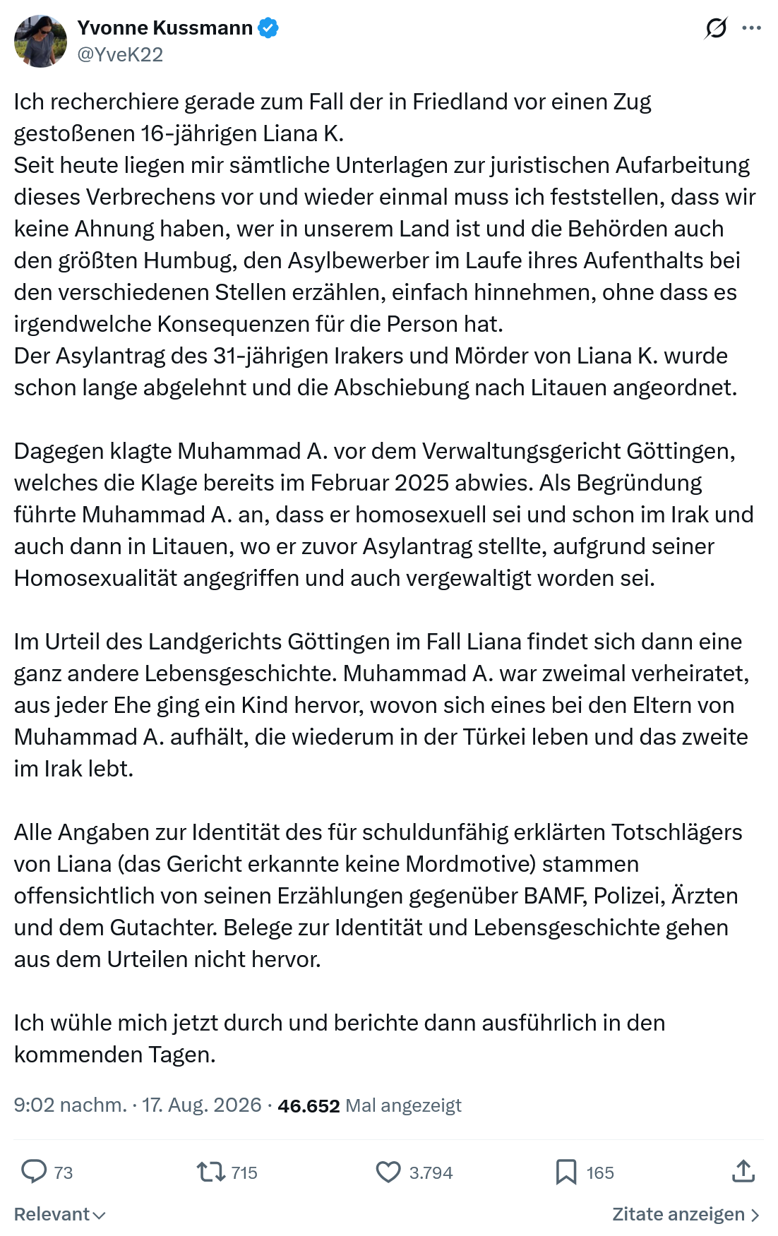 Yvonne Kussmann: Ich recherchiere gerade zum Fall...