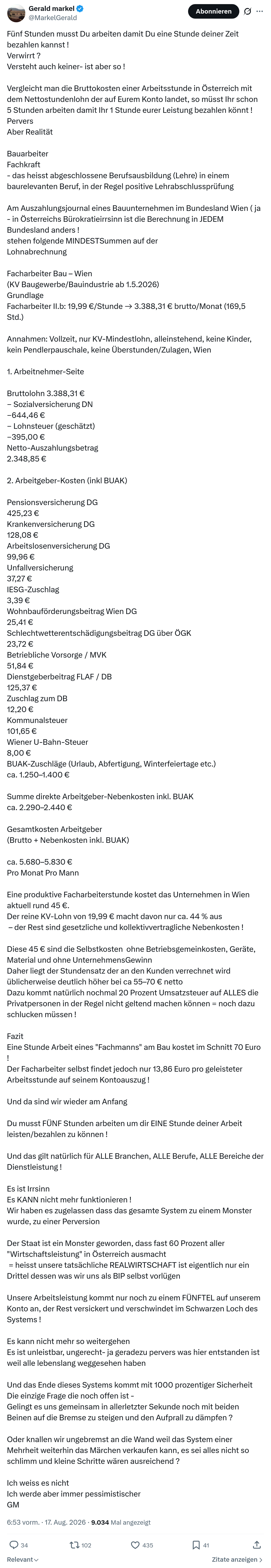 Gerald Markel: Fünf Stunden musst Du...