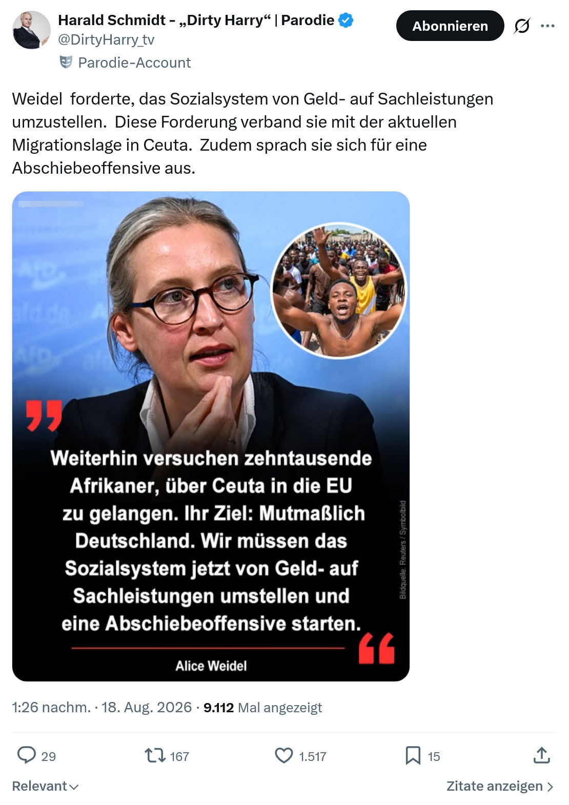 Harald Schmidt: Weidel  forderte, das Sozialsystem...