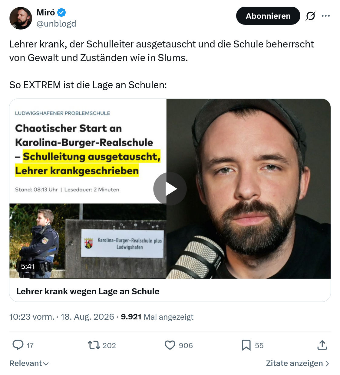 Miro Wolsfeld: Lehrer krank...