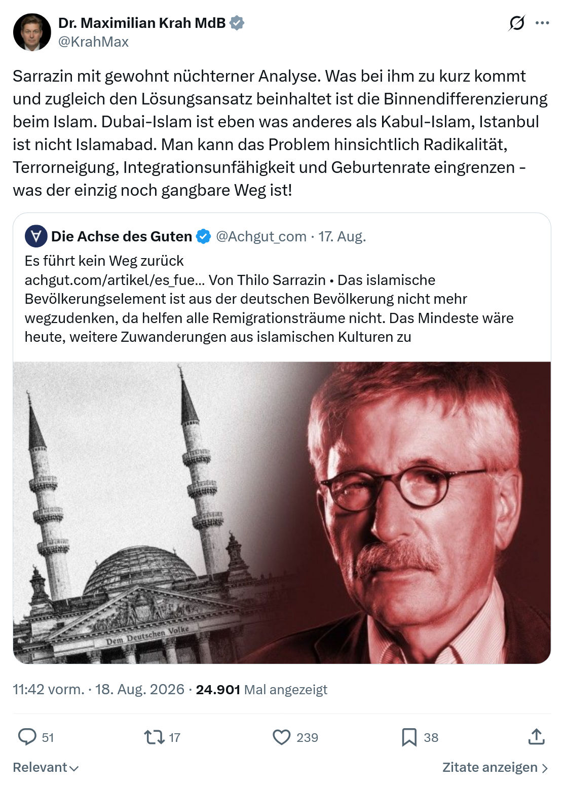 Maximilian Krah: Sarrazin mit gewohnt nüchterner Analyse...