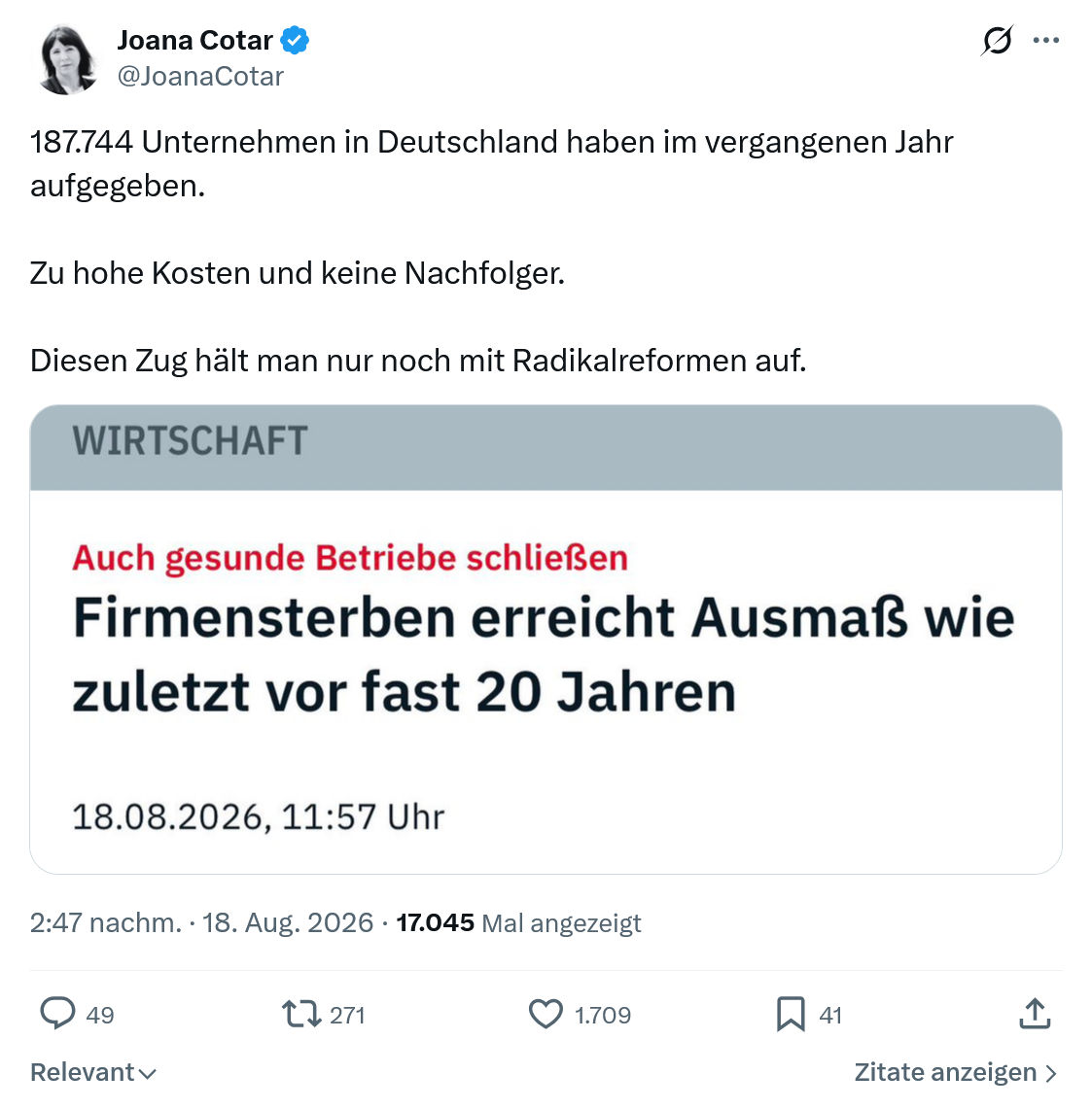 Joana Cotar: 187.744 Unternehmen...