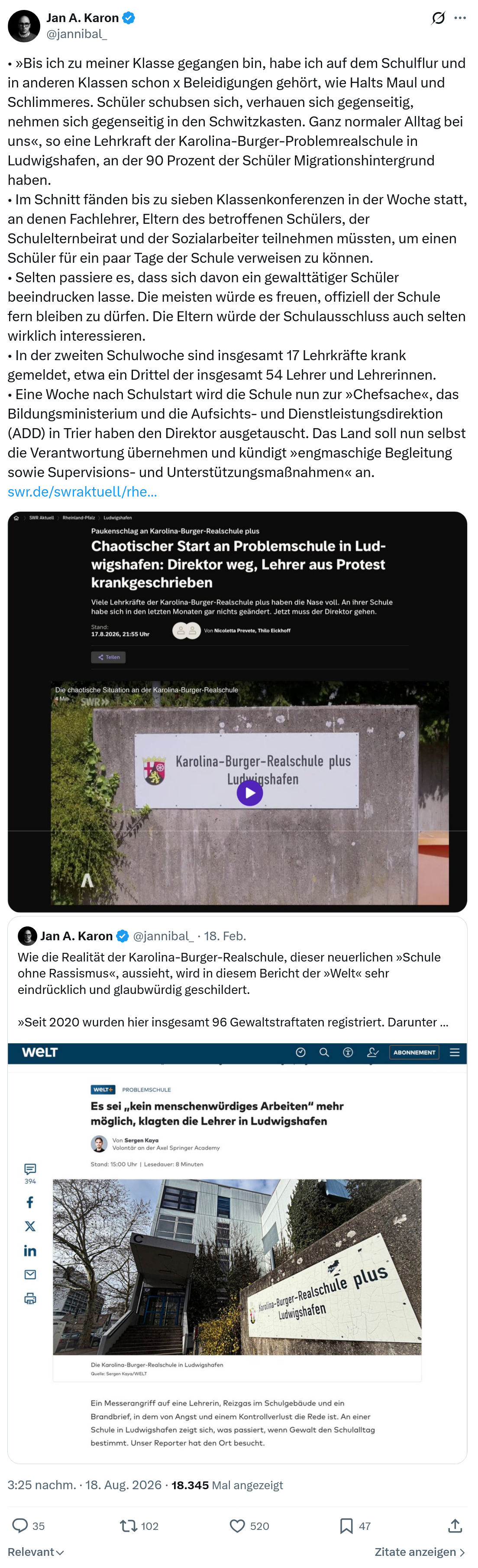 Jan A. Karon: Bis ich zu meiner Klasse...