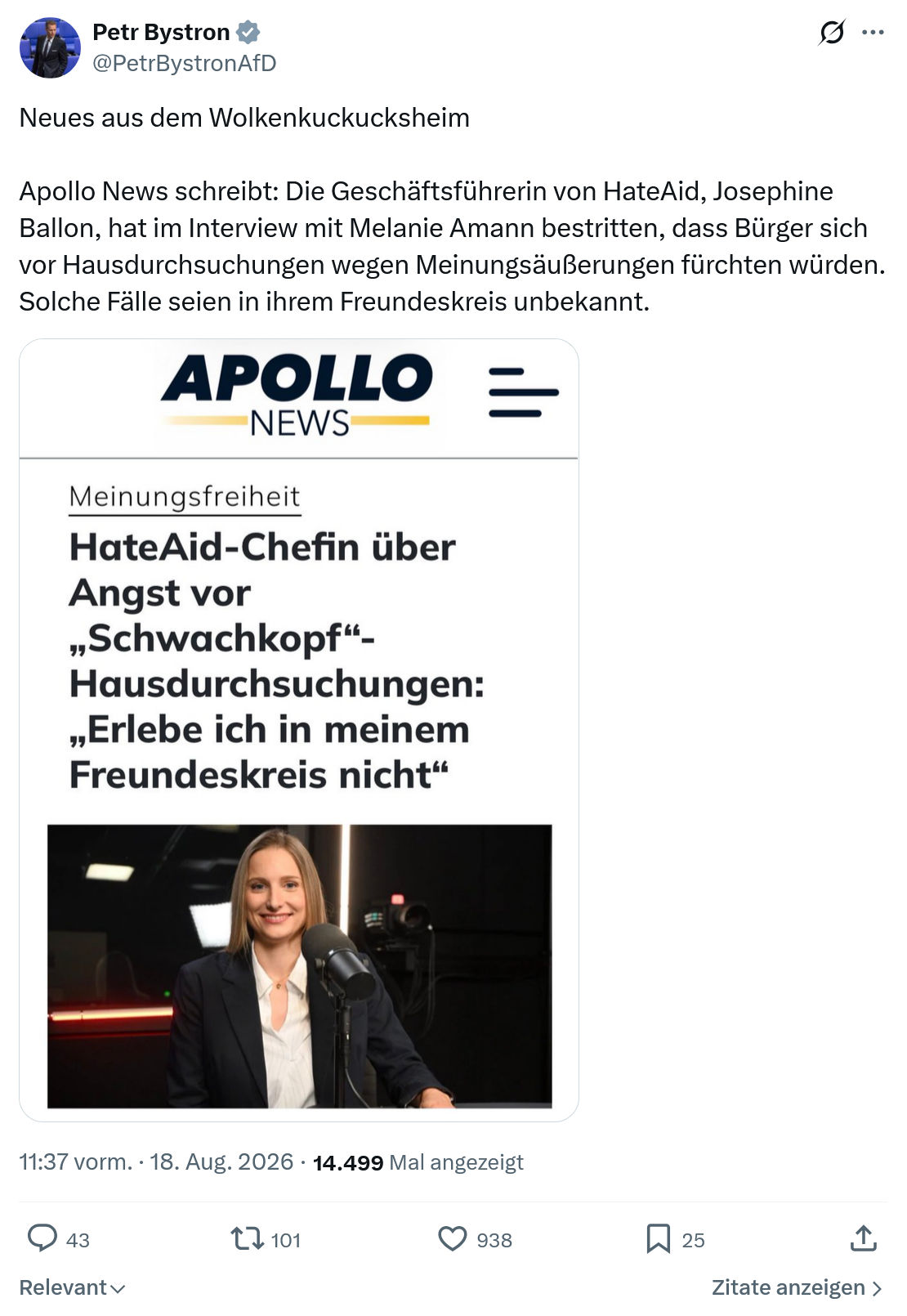 Petr Bystron: Neues aus dem Wolkenkuckucksheim...