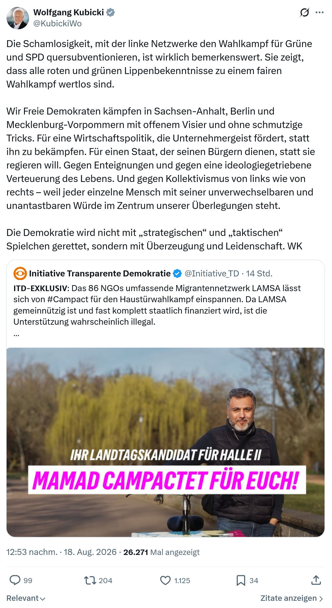 Wolfgang Kubicki: Die Schamlosigkeit...