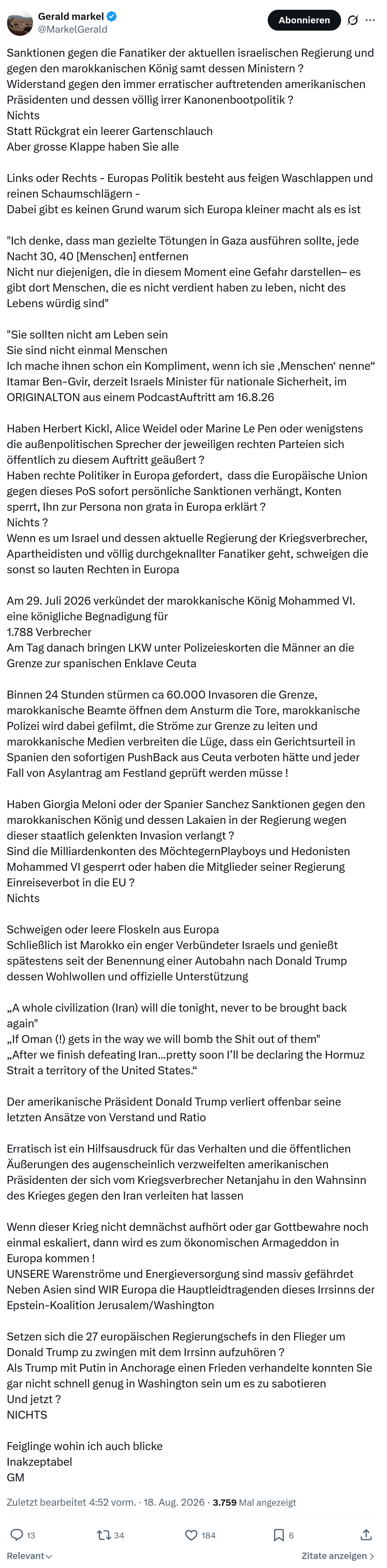 Gerald Markel: Sanktionen gegen die Fanatiker...
