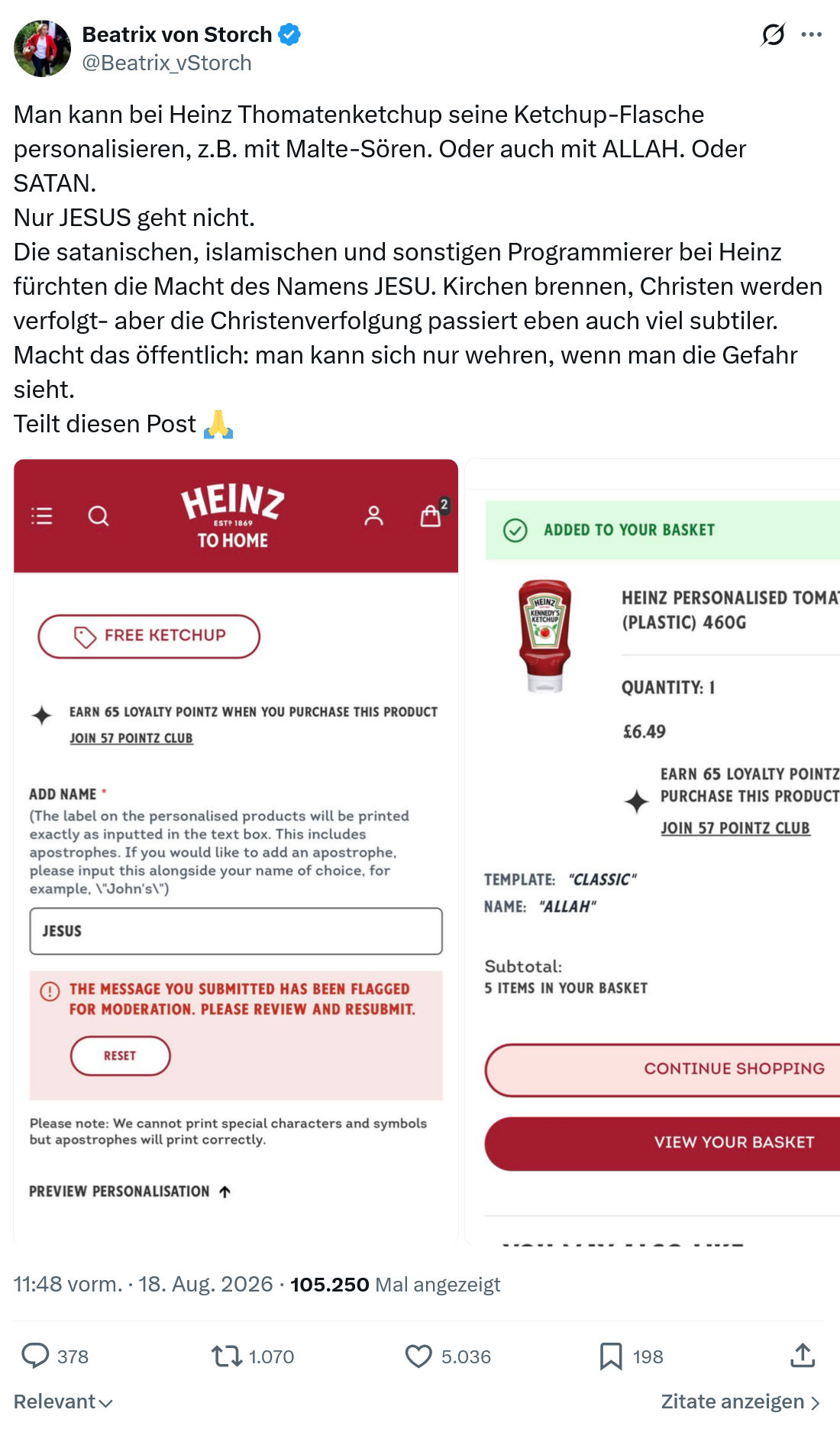 Beatrix von Storch: Man kann bei Heinz Thomatenketchup...