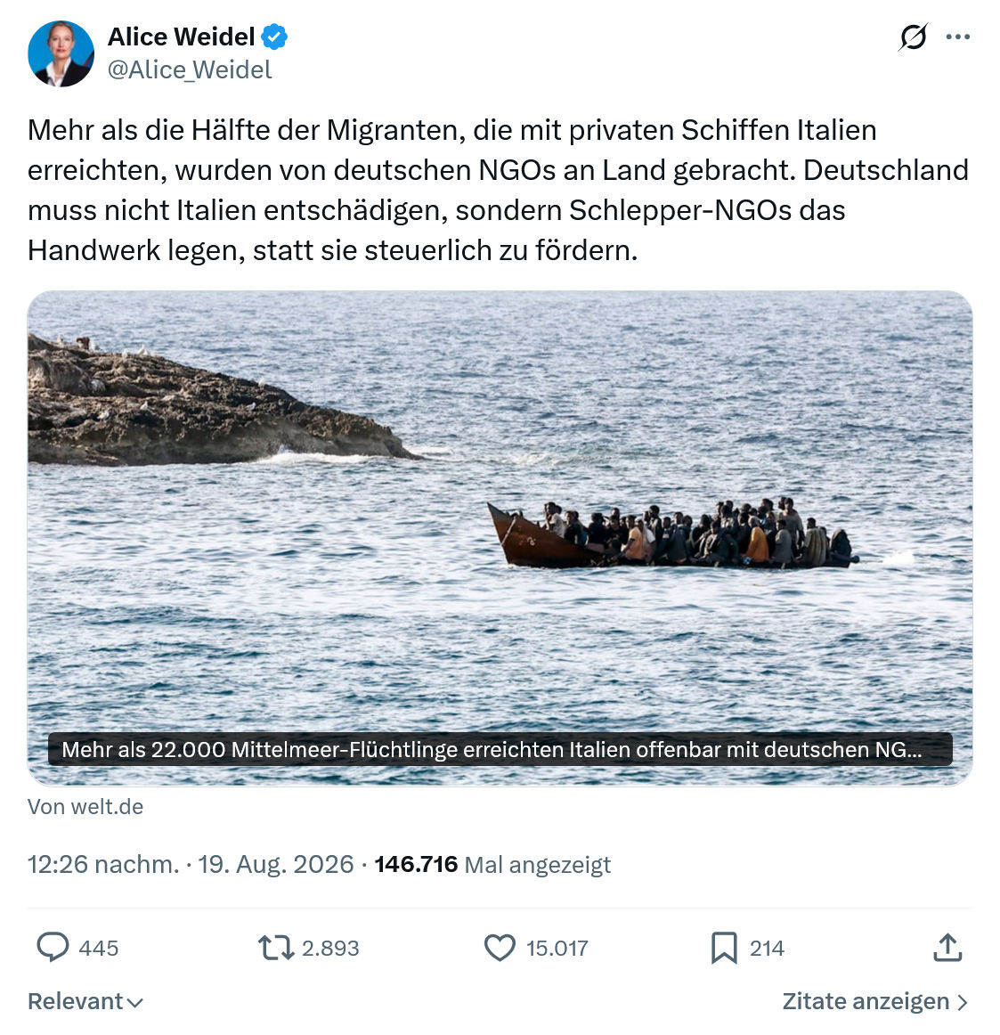 Alice Weidel: Mehr als die Hälfte der Migranten...