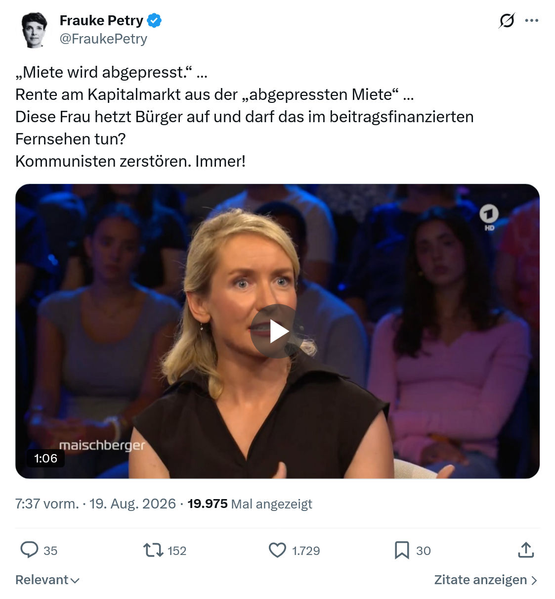 Frauke Petry: „Miete wird abgepresst.“…
