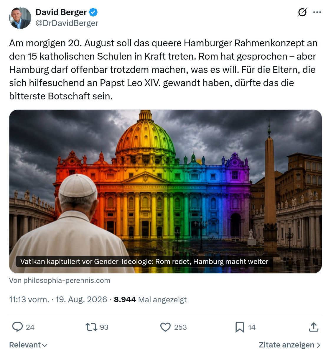David Berger: Am morgigen 20. August...