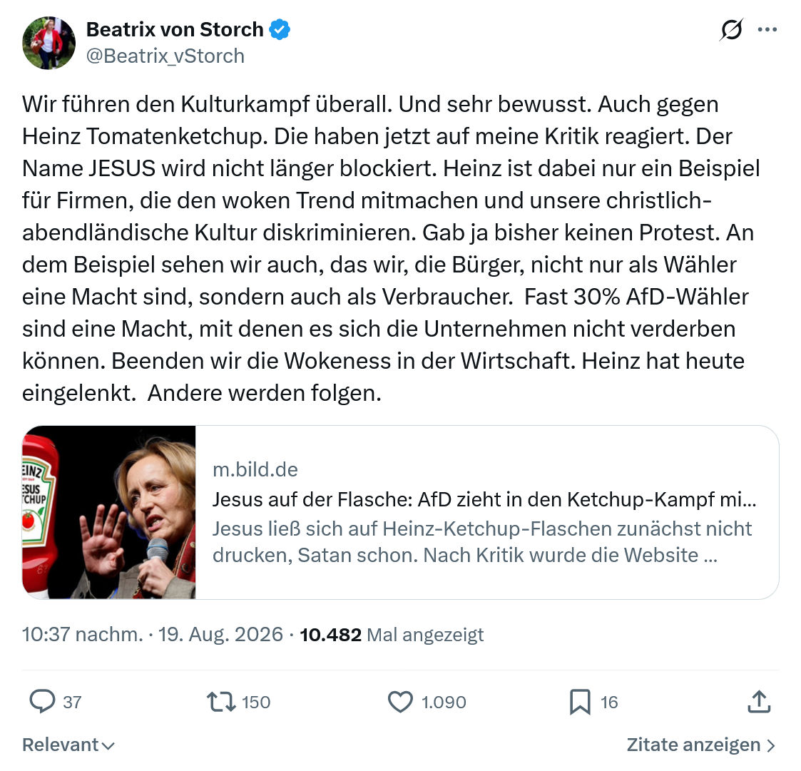 Beatrix von Storch: Wir führen den Kulturkampf überall...