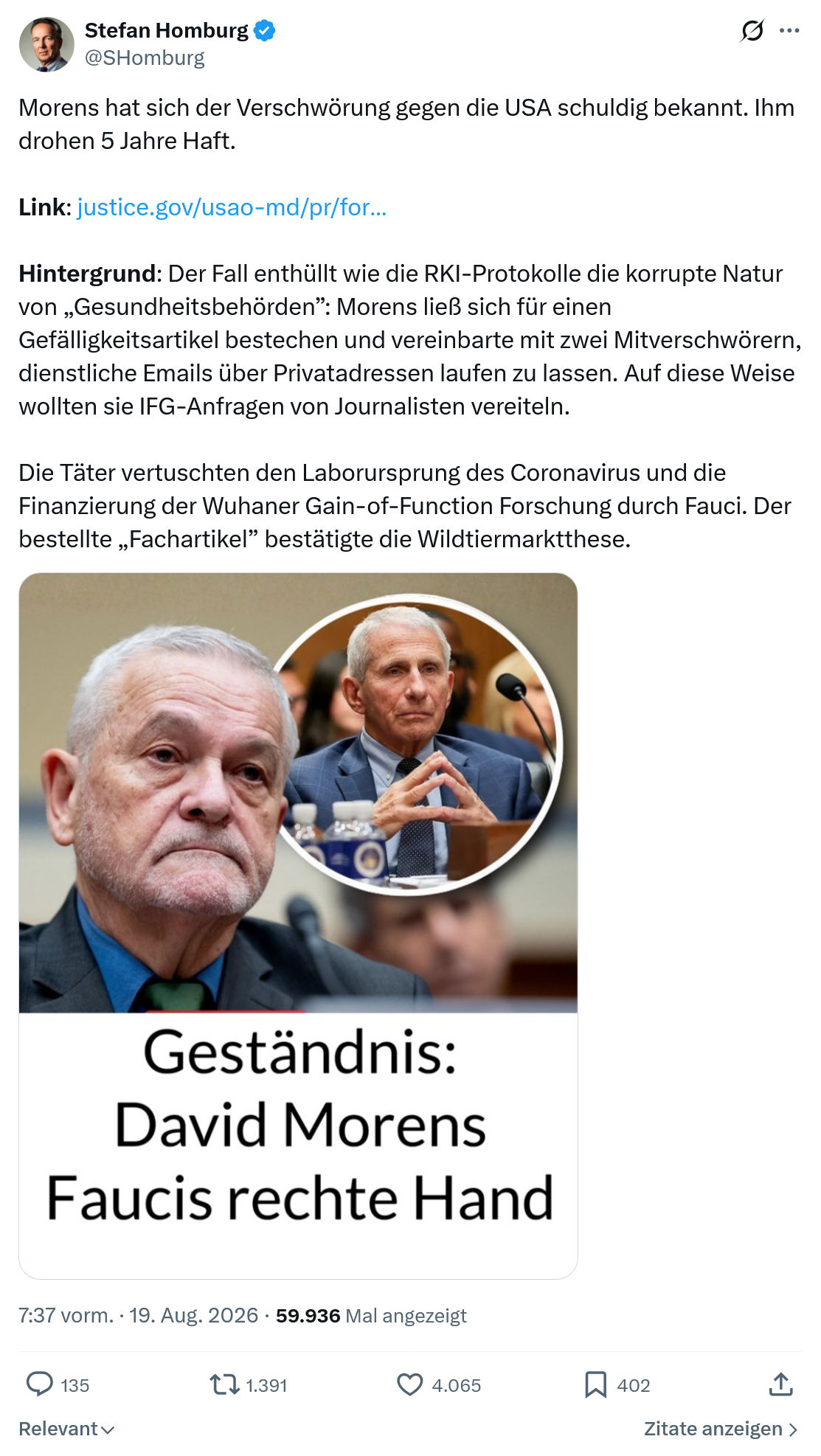 Stefan Homburg: Morens hat sich der Verschwörung...
