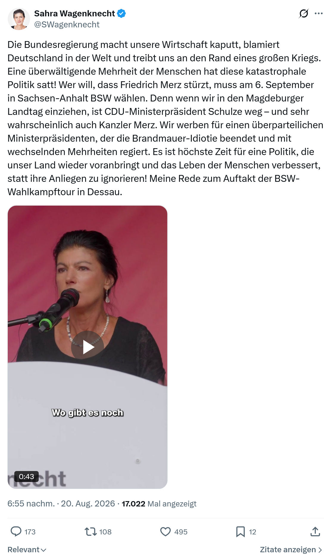Sahra Wagenknecht: Die Bundesregierung macht unsere...