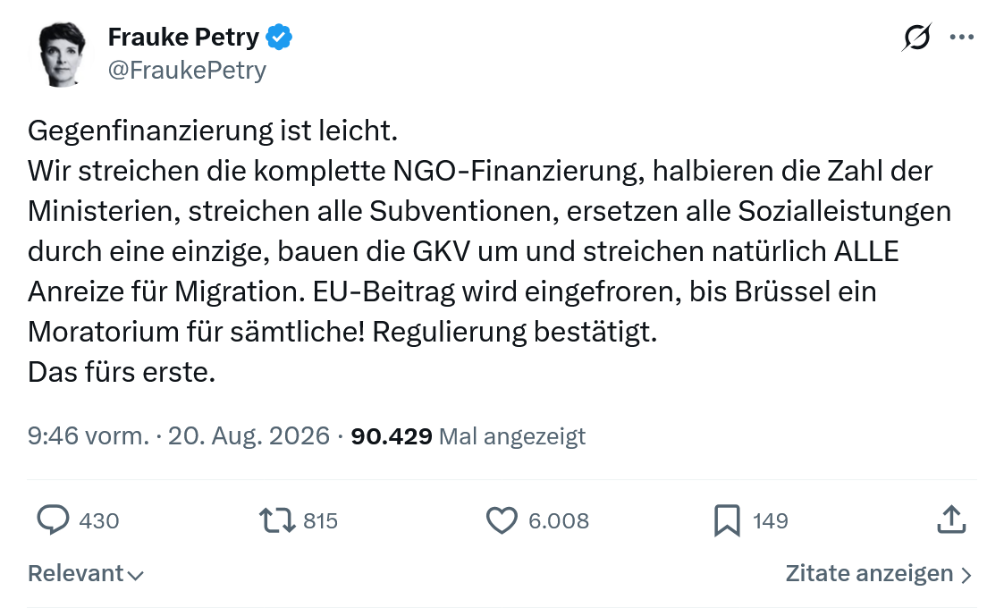 Frauke Petry: Gegenfinanzierung ist leicht...