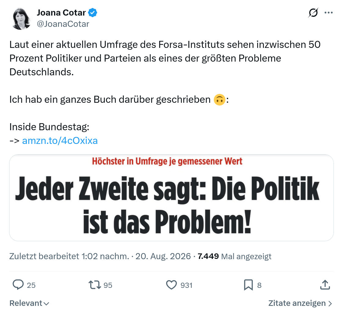 Joana Cotar: Laut einer aktuellen Umfrage...