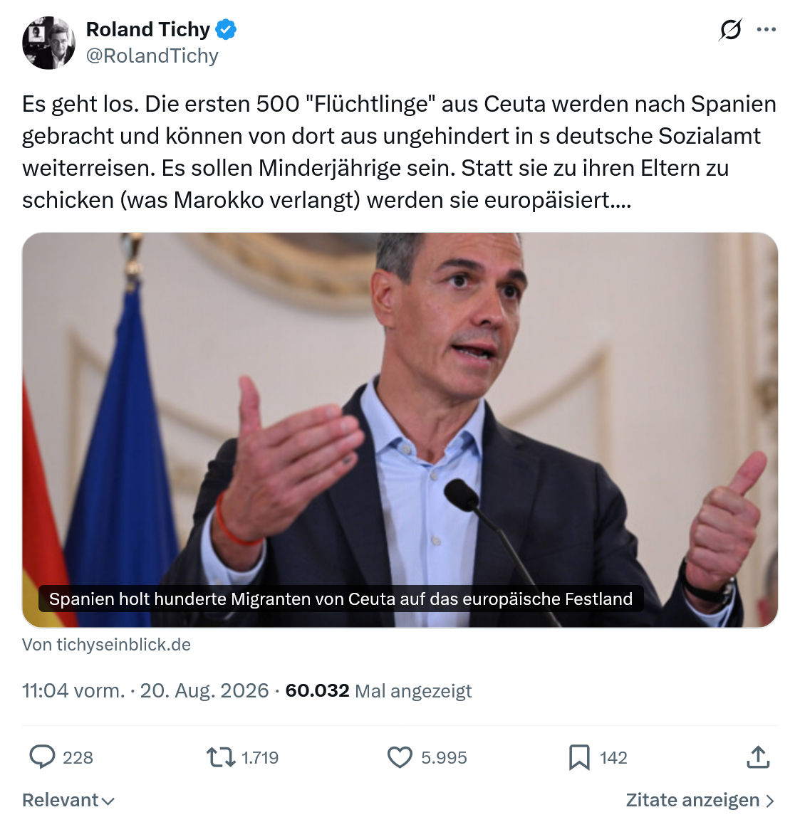 Roland Tichy: Es geht los. Die ersten 500 "Flüchtlinge"...