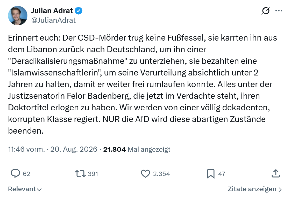 Julian Adrat: Erinnert euch: Der CSD-Mörder trug...