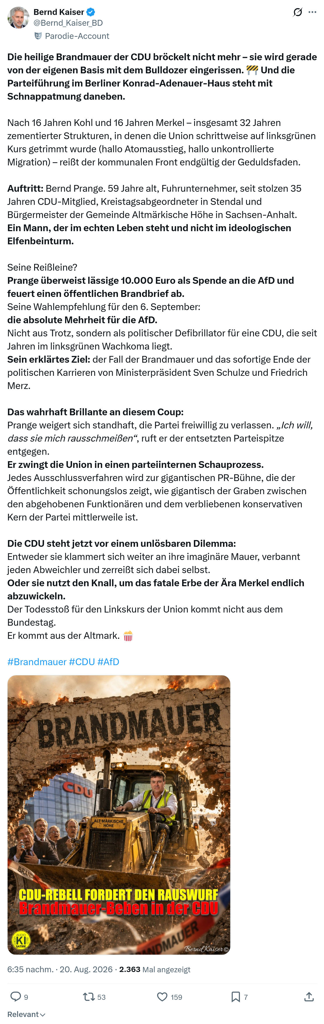 Bernd Kaiser: Die heilige Brandmauer der CDU...