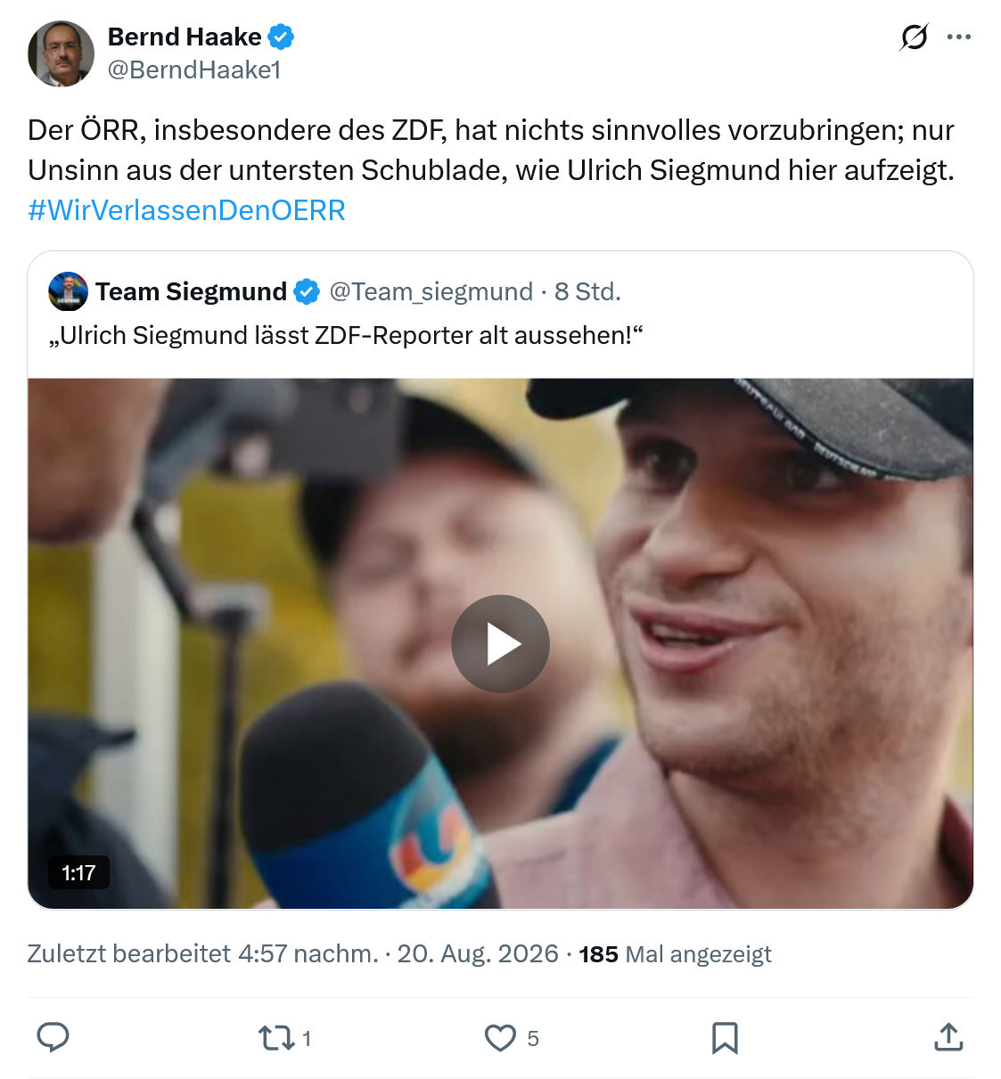 Bernd Haake: Der ÖRR, insbesondere des ZDF...