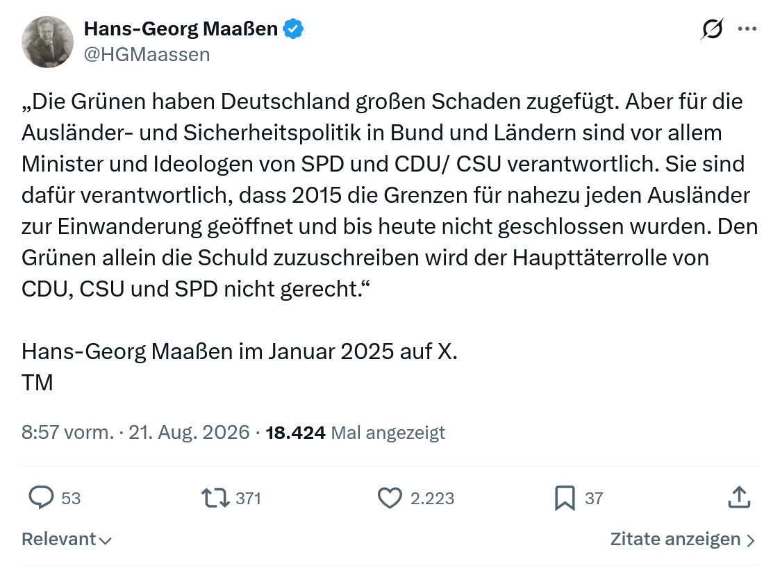 Hans-Georg Maaßen: Die Grünen haben Deutschland...