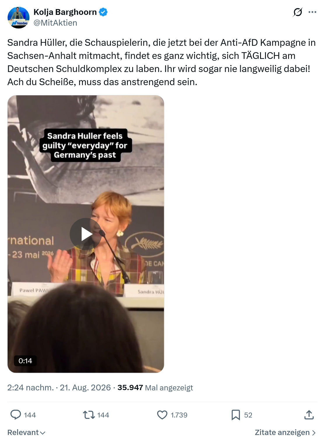 Kolja Barghoorn: Sandra Hüller, die Schauspielerin...