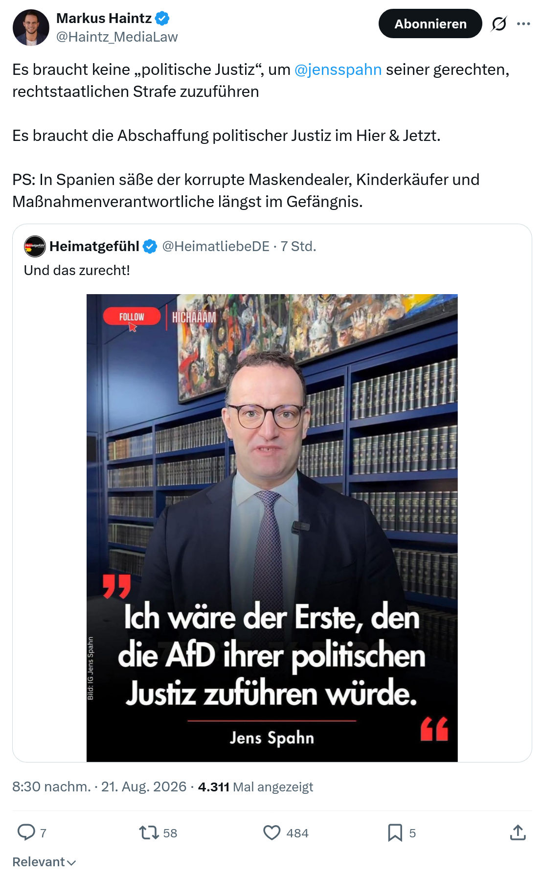 Markus Haintz: Es braucht keine „politische Justiz“...