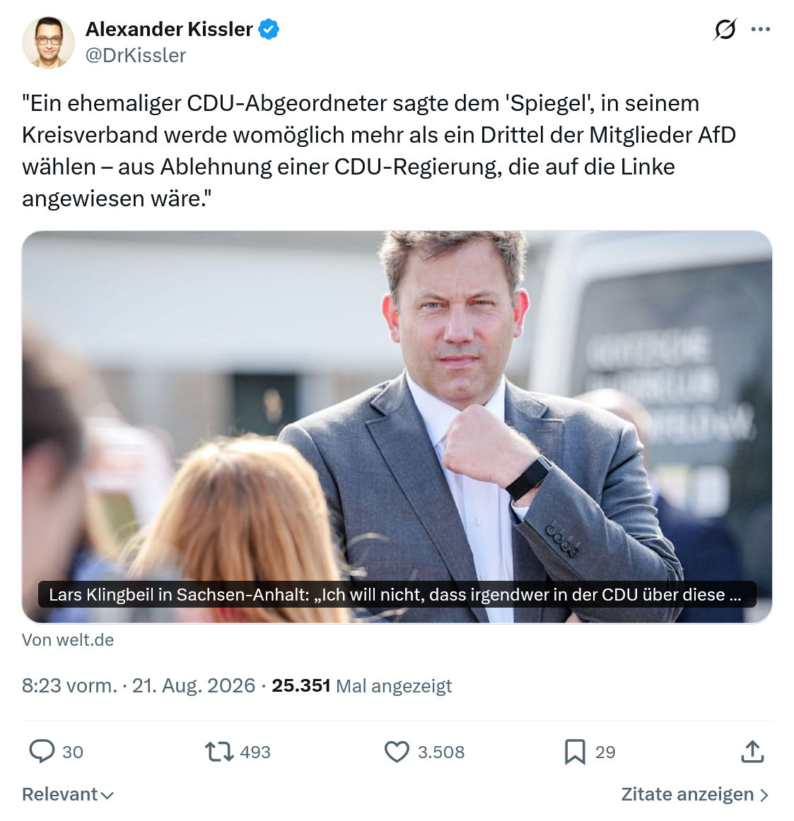 Alexander Kissler: Ein ehemaliger CDU-Abgeordneter...