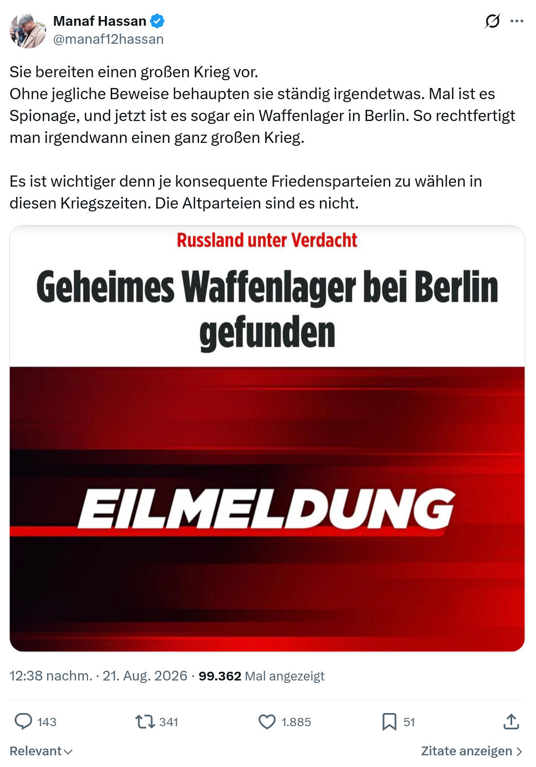 Manaf Hassan: Sie bereiten einen großen Krieg vor...
