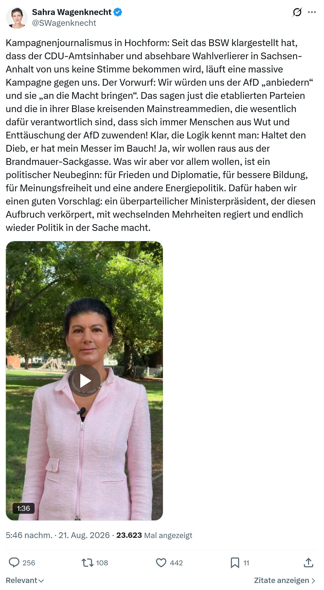 Sahra Wagenknecht: Kampagnenjournalismus in Hochform...