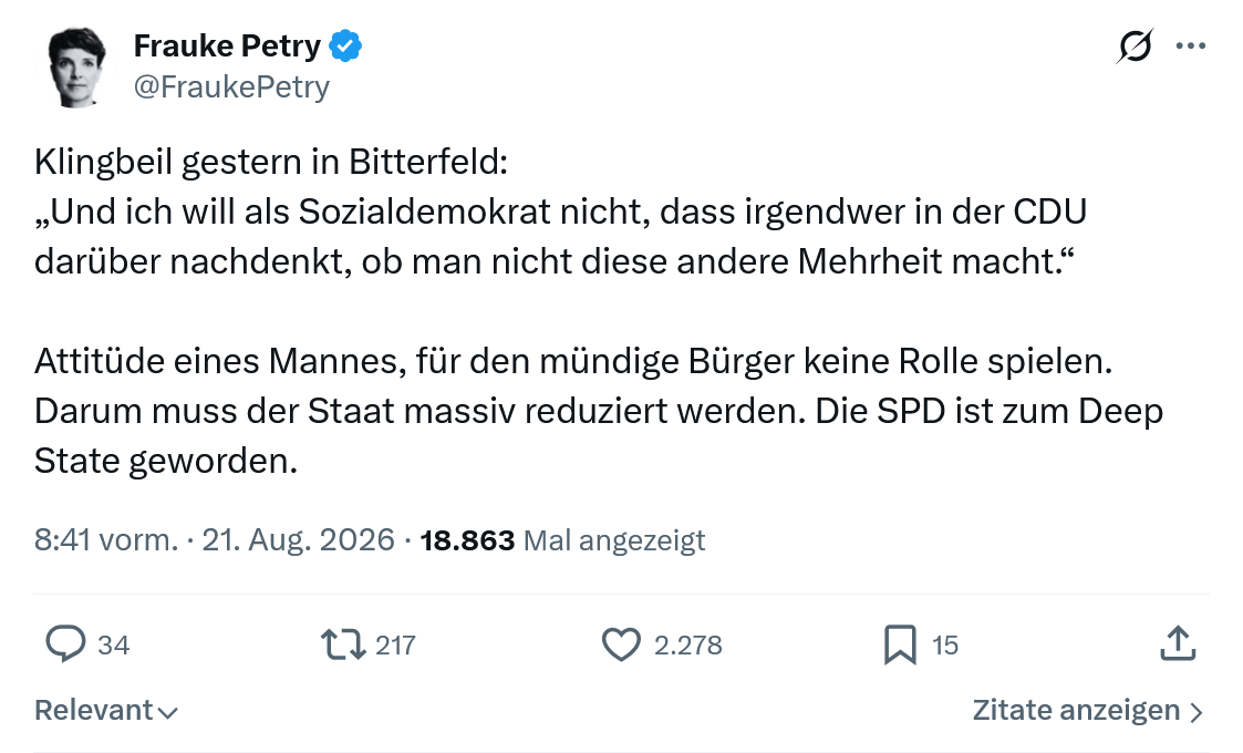 Frauke Petry: Klingbeil gestern in Bitterfeld...