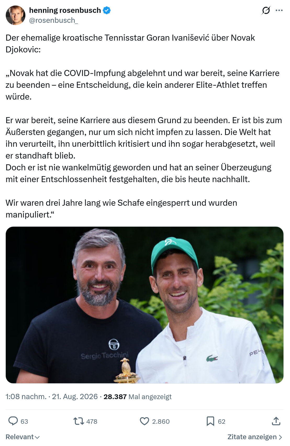 henning rosenbusch: Der ehemalige kroatische Tennisstar...