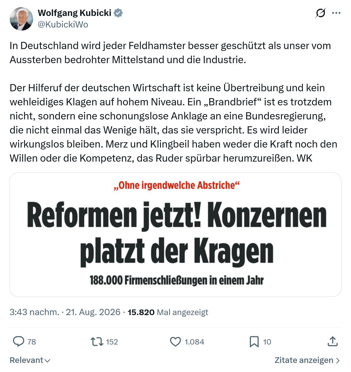 Wolfgang Kubicki: In Deutschland wird jeder Feldhamster...
