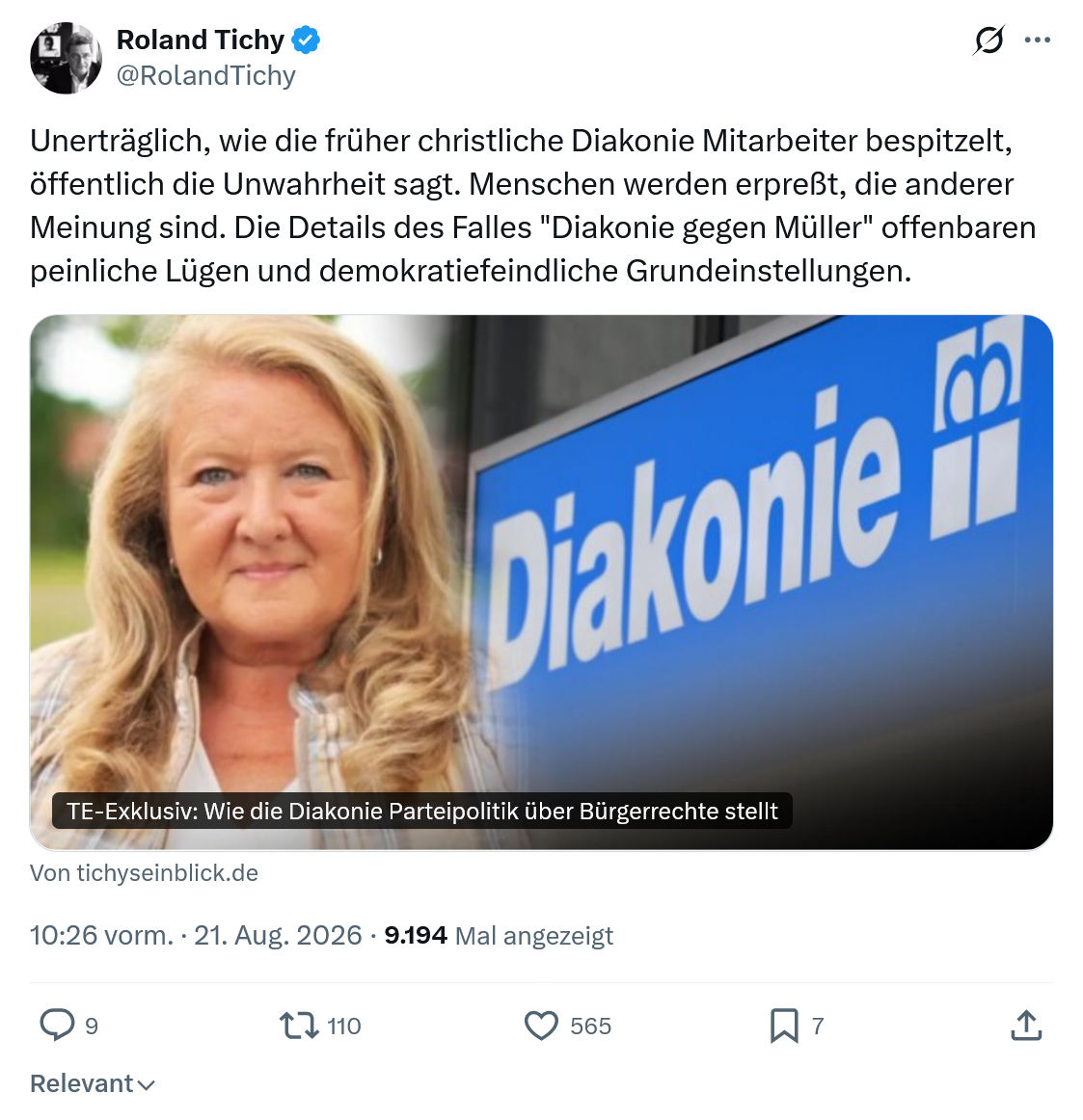 Roland Tichy: Unerträglich, wie die früher christliche...